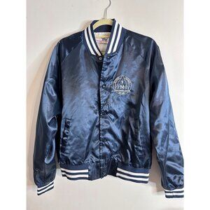 Vintage Chalk Line Satin Bomber Jacket USA Michigan HMH Size L Blue